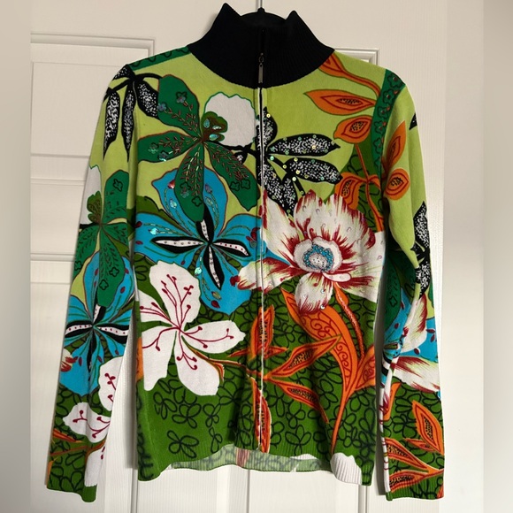 Custo Barcelona Wool Blend Beaded Multicolor Zip Sweater Vtg✨ - Picture 2 of 9